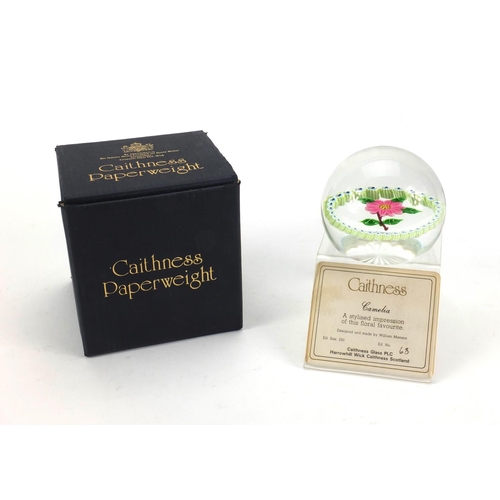 365 - Caithness camellia limited edition glass paperweight with certificate and box,  designed and made by... 