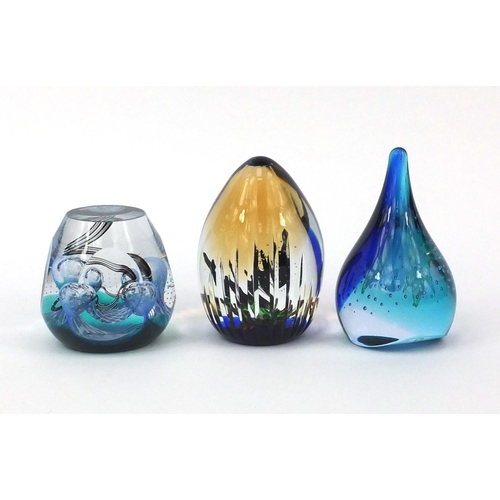 371 - Three Caithness limited edition glass paperweights, comprising moody blue from the Helen MacDonald c... 