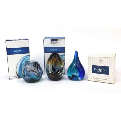 371 - Three Caithness limited edition glass paperweights, comprising moody blue from the Helen MacDonald c... 