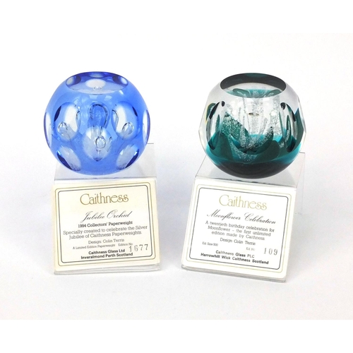 373 - Two Caithness limited edition glass paperweights, comprising moon flower celebration numbered 109/50... 