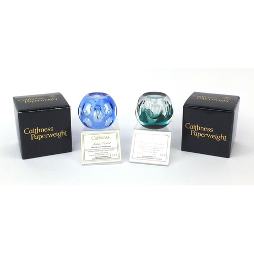 373 - Two Caithness limited edition glass paperweights, comprising moon flower celebration numbered 109/50... 