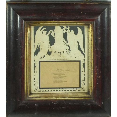 377 - 19th century embossed remembrance plaque relating to Anne the beloved daughter of John and Mary Elle... 