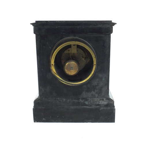 198 - Victorian black slate and red marble mantle clock, 40cm high