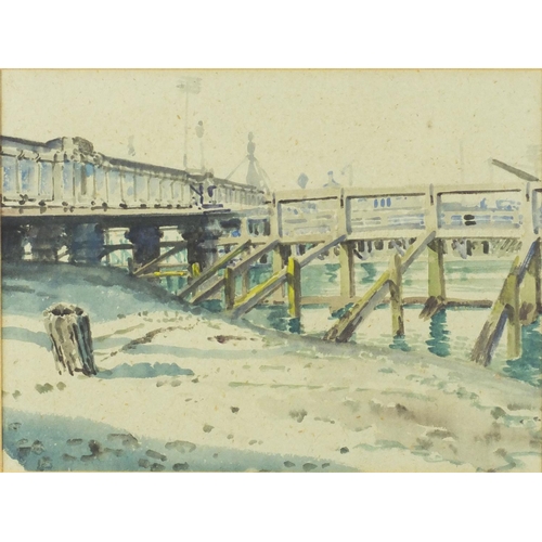 407 - Karl Wood - Three local interest watercolours comprising Newhaven Harbour Bridge, Alfriston Star pub... 