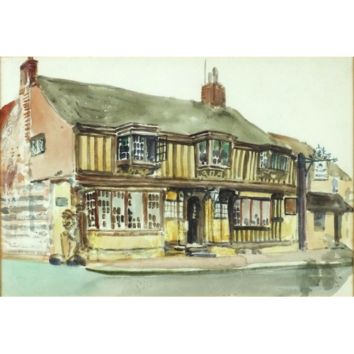 407 - Karl Wood - Three local interest watercolours comprising Newhaven Harbour Bridge, Alfriston Star pub... 