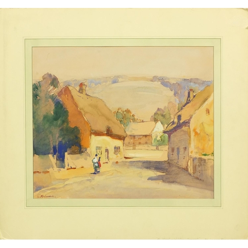 205 - Leonard Richmond - Street in Williton, Somerset, unframed watercolour, Art Institute of Chicago 1928... 