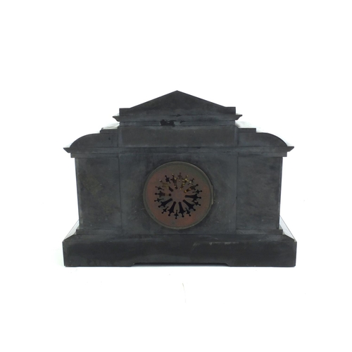 211 - Victorian black slate striking mantle clock, 45cm long