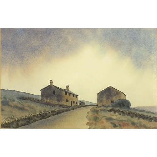 234 - John Coward - Two watercolour onto cards, buildings before landscapes, dated 1993 and 1994, both mou... 