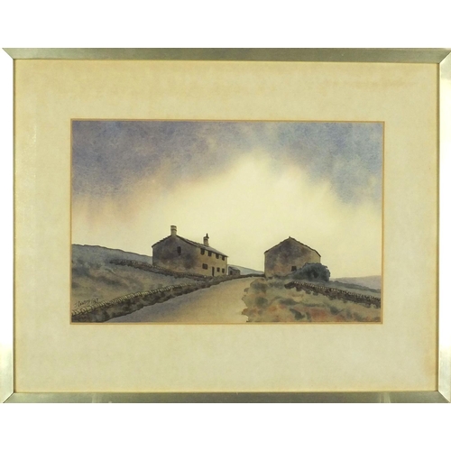 234 - John Coward - Two watercolour onto cards, buildings before landscapes, dated 1993 and 1994, both mou... 