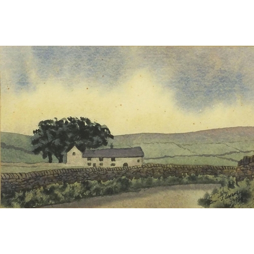 234 - John Coward - Two watercolour onto cards, buildings before landscapes, dated 1993 and 1994, both mou... 