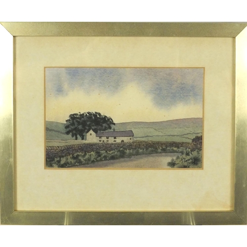 234 - John Coward - Two watercolour onto cards, buildings before landscapes, dated 1993 and 1994, both mou... 