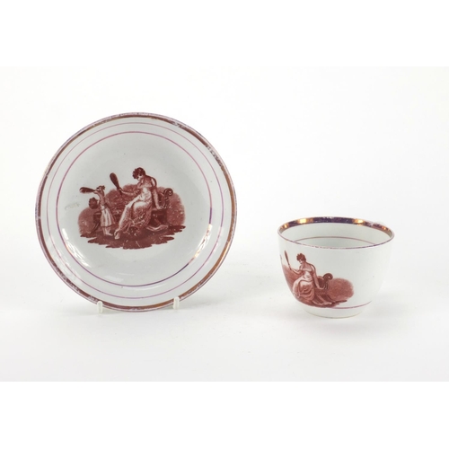 415 - *WITHDRAWN* 19th century Staffordshire porcelain cup and saucer, transfer printed with mother and ch... 