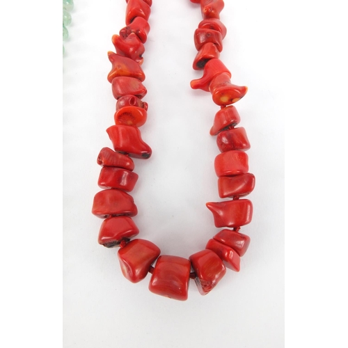 259 - Semi precious stone necklaces including quartz and a coral example