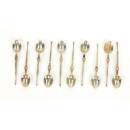 273 - Set of ten unmarked silver teaspoons, 12cm long, approximate weight 113.0g