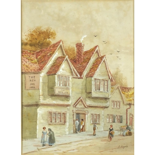 285 - Smythe - Watercolour, The new inn, together with two other unsigned examples, including R Chambers, ... 