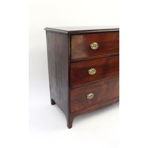 70 - Inlaid mahogany three drawer chest with bracket feet, 82cm high x 84cm wide x 46cm deep