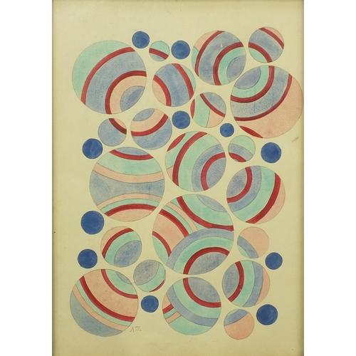 117 - Pair of pencil and watercolour abstract compositions, geometric shapes, each bearing a monogram, eac... 