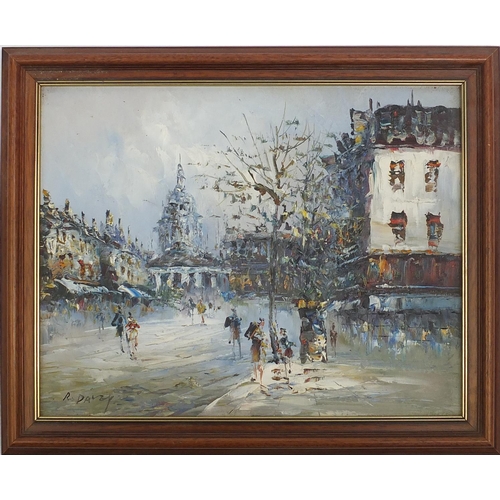 90A - R. Davey signed oil on canvas, Parisian street scene, framed, 50cm x 40cm