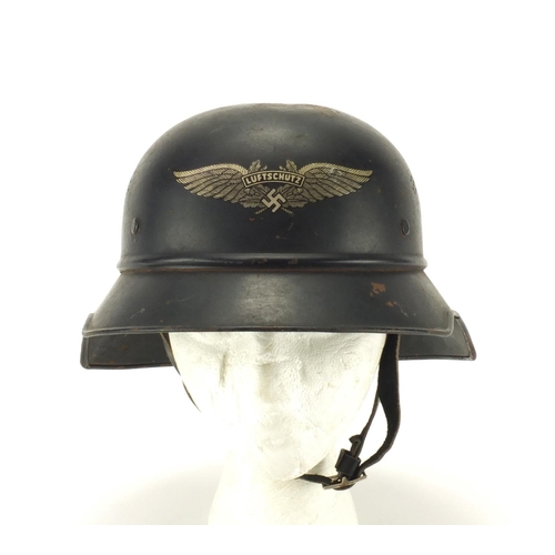 195 - German Military World War II Luftschutz wardens helmet with liner and decal, impressed L.S RL2-32/2 ... 