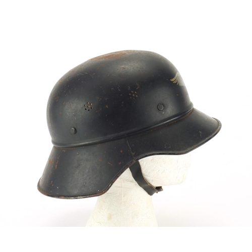 195 - German Military World War II Luftschutz wardens helmet with liner and decal, impressed L.S RL2-32/2 ... 