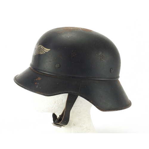 195 - German Military World War II Luftschutz wardens helmet with liner and decal, impressed L.S RL2-32/2 ... 