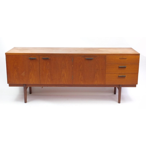 30A - 1950's/60's Uniflex teak sideboard, fitted with three drawers and three doors, 75cm H x 183cm W x 47... 