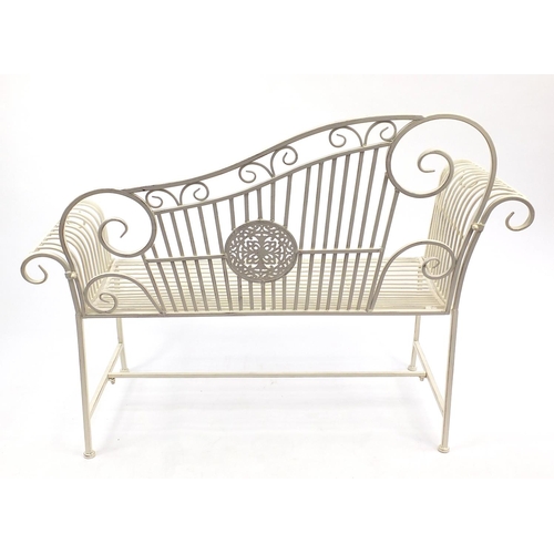 40A - Wrought iron garden bench with scroll arms, 99cm H x 130cm W x 50cm D