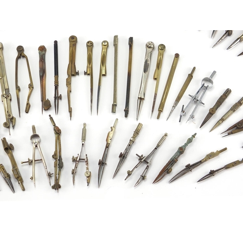 66 - Collection of antique and later mostly brass drawing instruments including, various makers