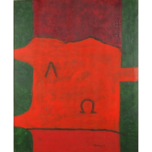 751 - Abstract composition, Greek school onto canvas, bearing a signature Aetamos, mounted and framed, 69c... 