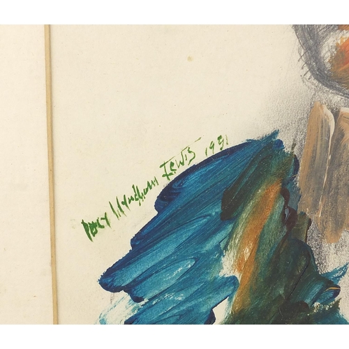 774 - Male head portrait, mixed media, bearing a signature Percy Wyndham Lewis and inscription verso, moun... 