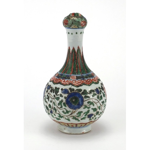 266 - Chinese porcelain bottle vase hand painted in the famille verte palette with flowers, 18.5cm high
