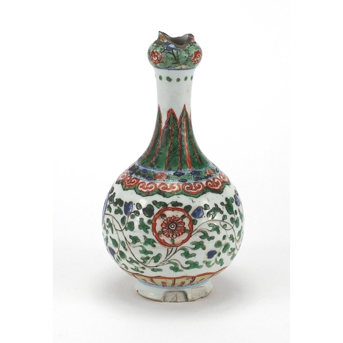 266 - Chinese porcelain bottle vase hand painted in the famille verte palette with flowers, 18.5cm high