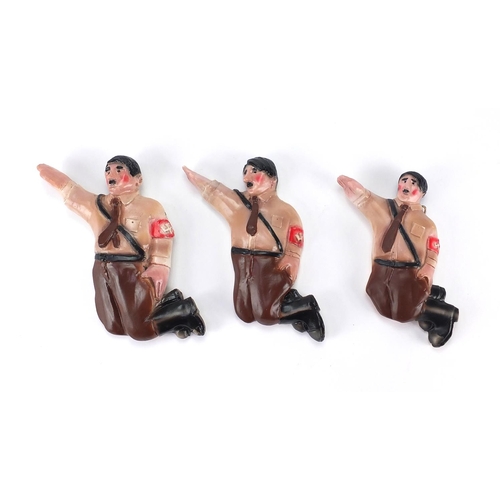 198 - German Military interest graduated set of three flying Hitler plaster wall plaques, each hand painte... 