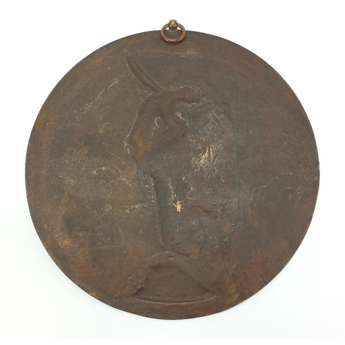 5 - 19th century Military interest French bronze plaque, cast by Ferdinand Barbedienne, depicting two an... 