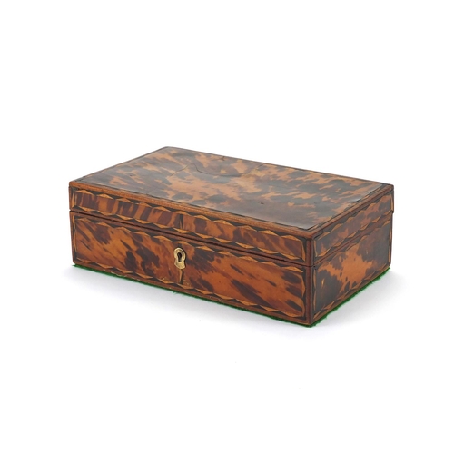 16 - Rectangular inlaid tortoiseshell box with hinged lid, 7.5cm H x 23cm W x 13cm D