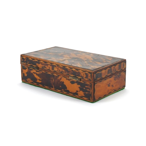 16 - Rectangular inlaid tortoiseshell box with hinged lid, 7.5cm H x 23cm W x 13cm D