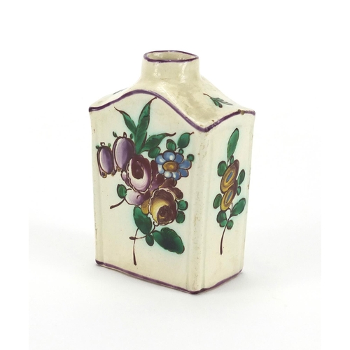 470 - Continental pottery tea caddy hand painted with flowers, 7.5cm high