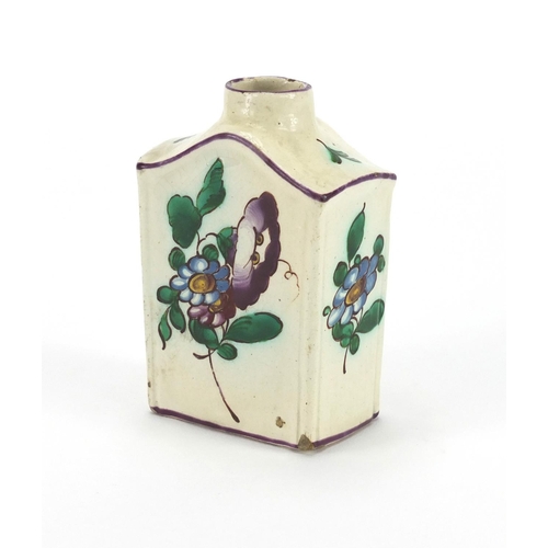 470 - Continental pottery tea caddy hand painted with flowers, 7.5cm high