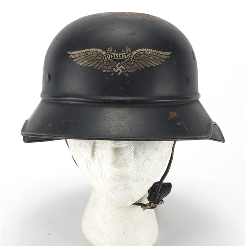 195 - German Military World War II Luftschutz wardens helmet with liner and decal, impressed L.S RL2-32/2 ... 