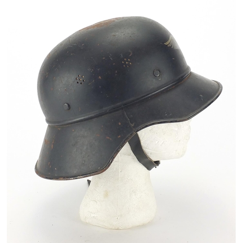 195 - German Military World War II Luftschutz wardens helmet with liner and decal, impressed L.S RL2-32/2 ... 