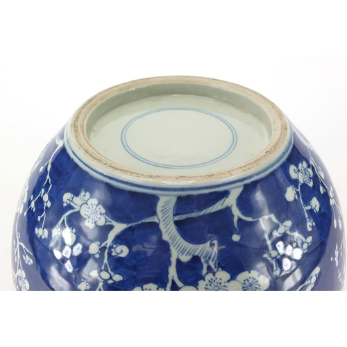 270 - Chinese blue and white porcelain jardinière hand painted with Prunus flowers, blue under glazed ring... 