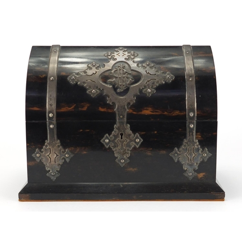 19 - Victorian coromandel stationary box with silver mounts and fitted interior, by Parkins & Gotto of Ox... 