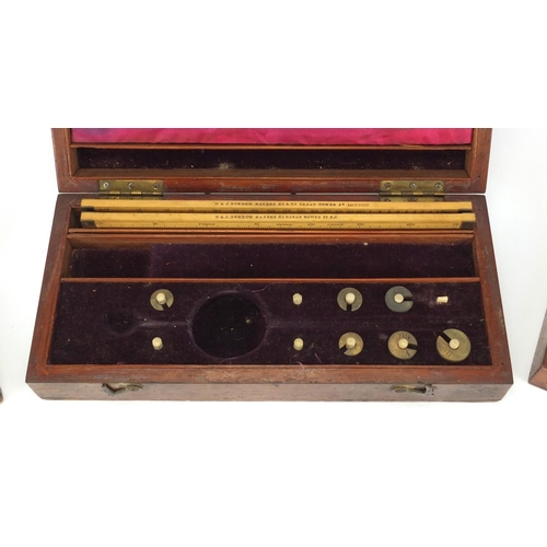 61 - Scientific and drawing instruments including a Victorian drawing instrument set with engraved brass ... 