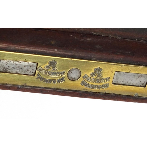 20 - Victorian campaign style mahogany writing slope with brass strapping, inset handles, fitted interior... 