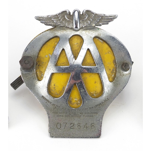37 - Three motoring interest car badges an Amis Des Routiers, Brands Hatch and an AA example, the largest... 