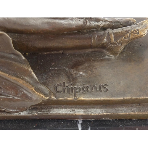 2126 - Art Deco style bronze study of a seated ballerina tying her shoes, raised on a rectangular marble ba... 