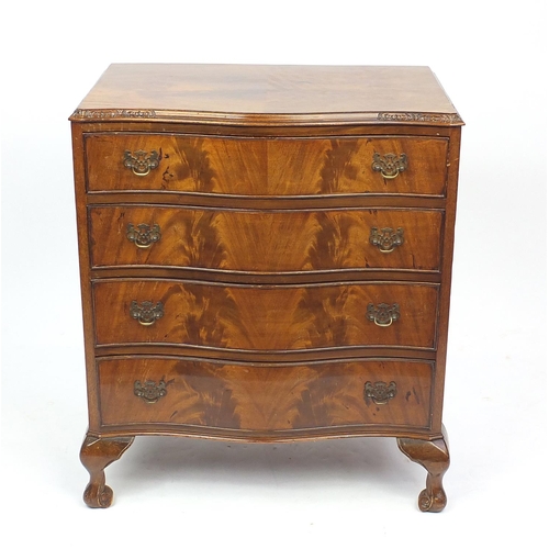 2027 - Walnut serpentine fronted four drawer chest with quarter veneer top, 81.5cm H x 70cm W x 45.5cm D