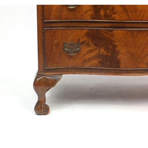 2027 - Walnut serpentine fronted four drawer chest with quarter veneer top, 81.5cm H x 70cm W x 45.5cm D