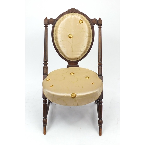 2034 - Victorian rose wood occasional chair with beige floral upholstery, 82cm High