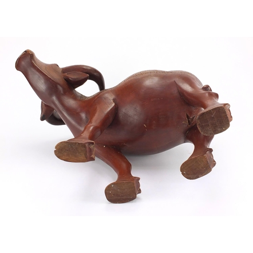 2147 - Large Chinese carved wooden water buffalo, 67cm in length